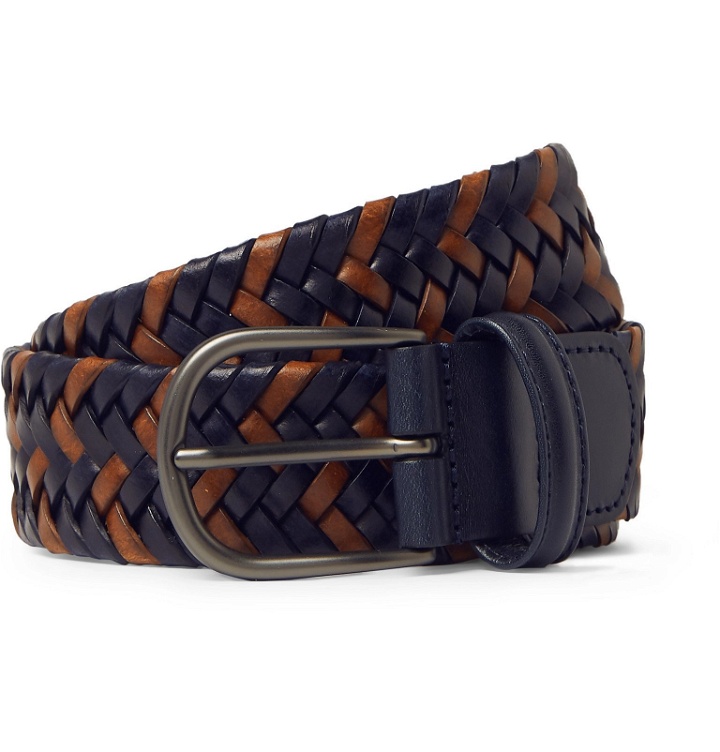 Photo: Anderson's - 3.5cm Navy Woven Leather Belt - Blue