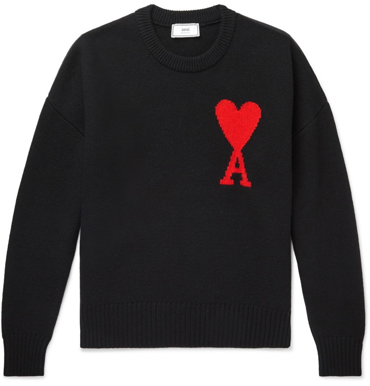 Photo: AMI - Oversized Logo-Intarsia Virgin Wool Sweater - Black