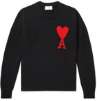 AMI - Oversized Logo-Intarsia Virgin Wool Sweater - Black
