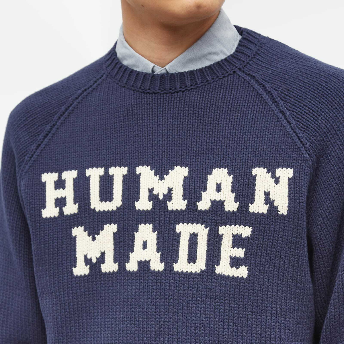Human Made Men's Bear Raglan Knit Sweater in Navy