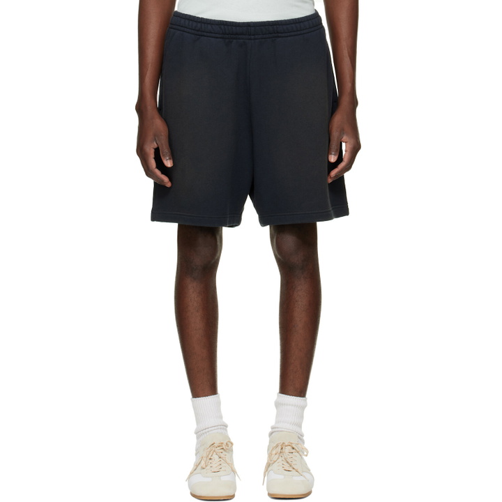Photo: Acne Studios Black Printed-Logo Shorts