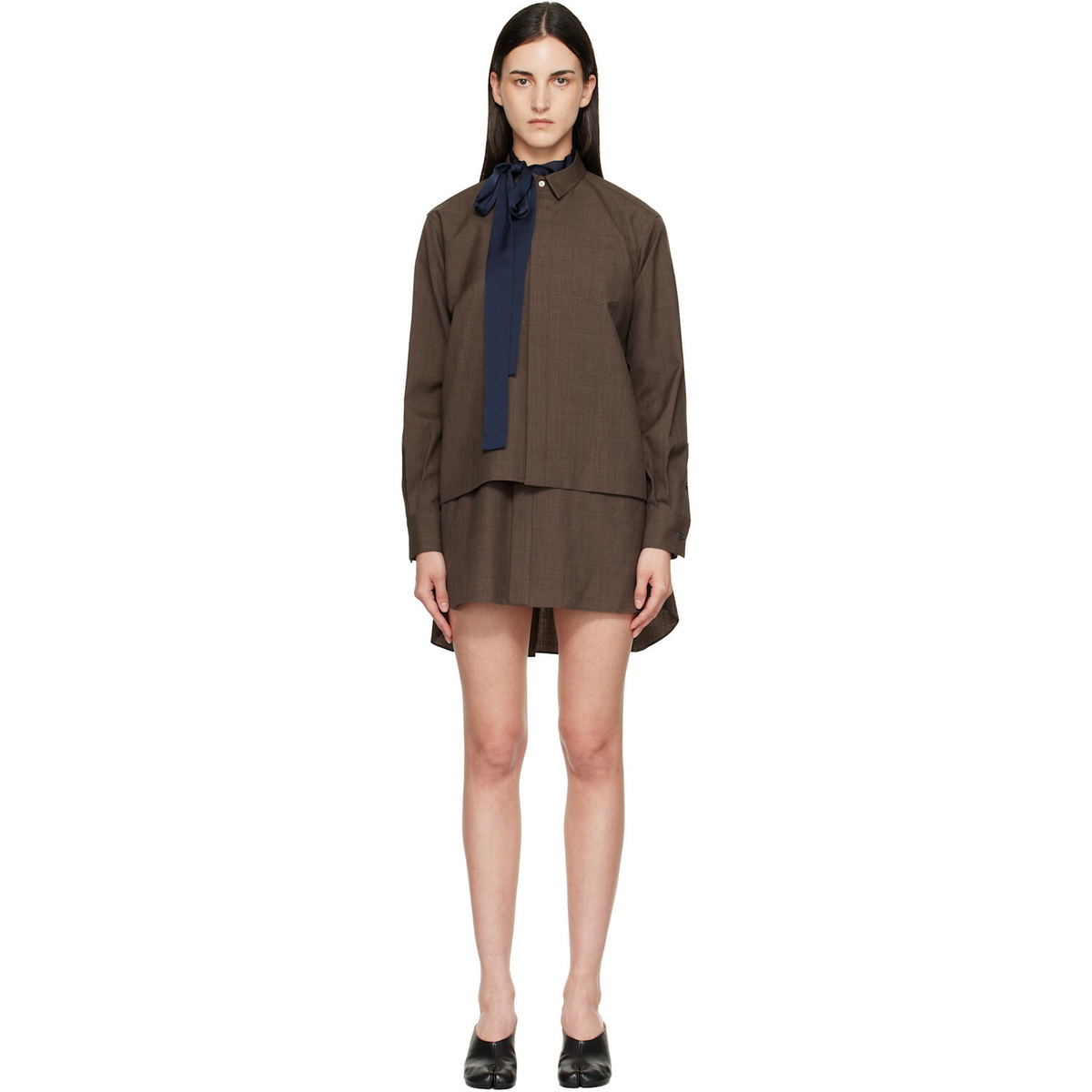 sacai Brown Suiting Minidress