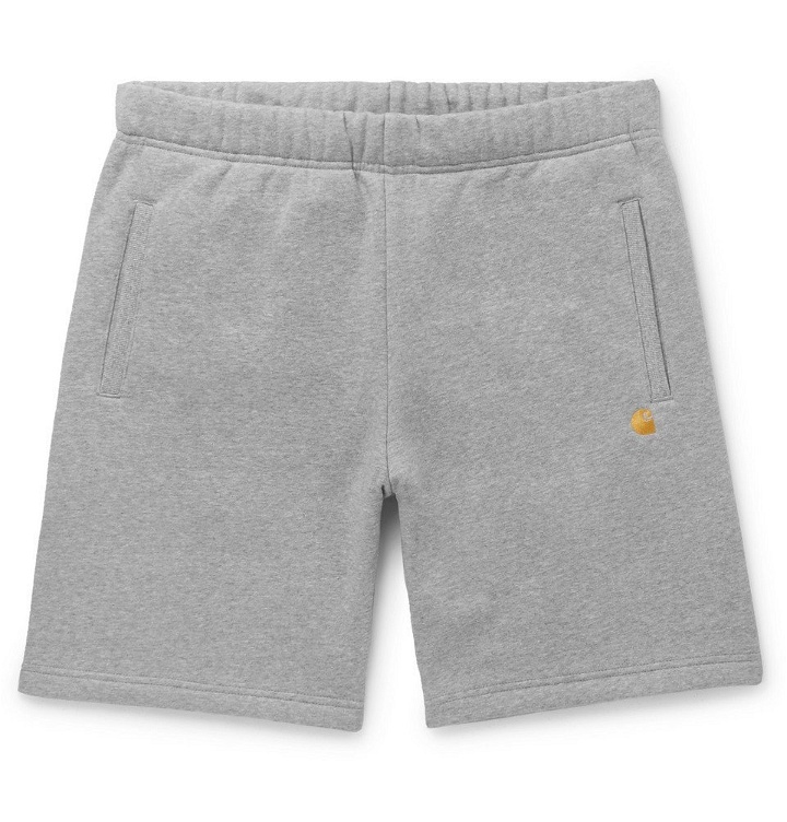 Photo: Carhartt WIP - Chase Mélange Fleece-Back Cotton-Blend Jersey Shorts - Gray