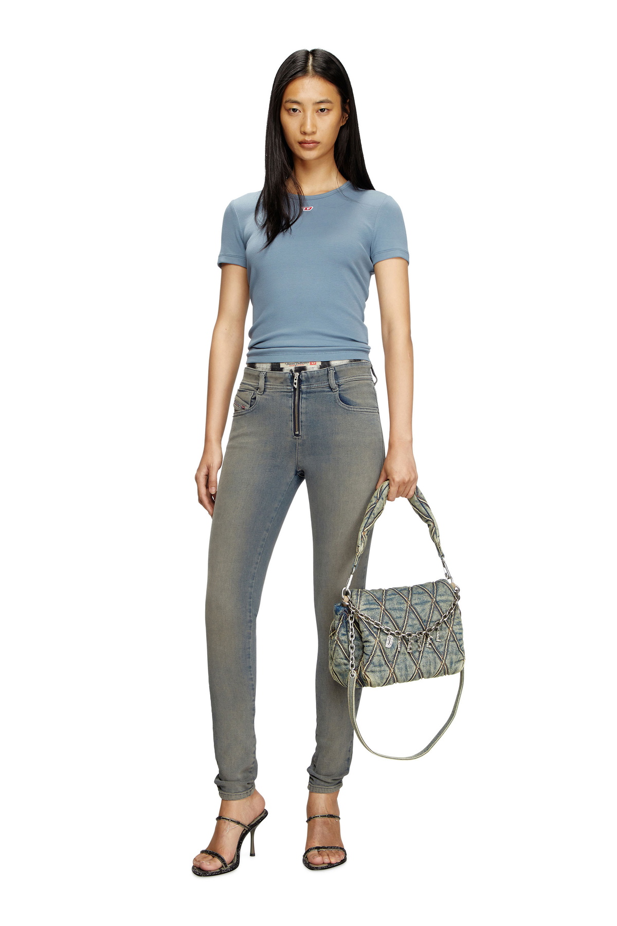 Diesel T-shirt with D logo patch - T-Shirts Womens in Blue