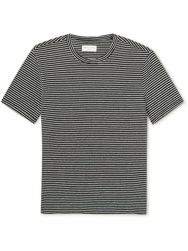 Photo: Officine Générale - Striped Cotton and Linen-Blend T-Shirt - Black