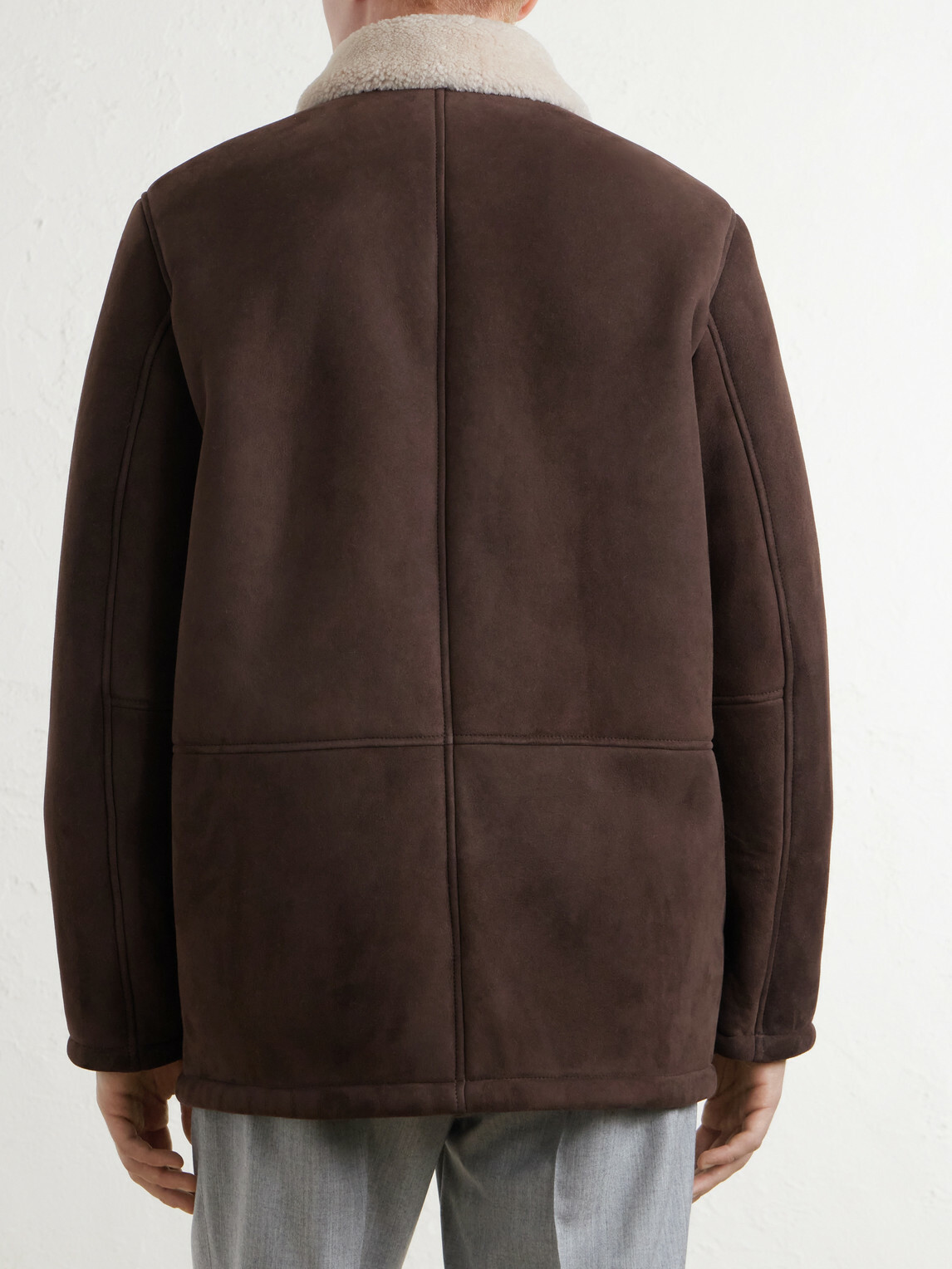Canali - Shearling-Trimmed Suede Jacket - Brown