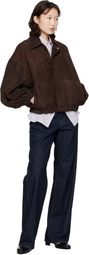 Cordera Brown Paneled Suede Bomber Jacket