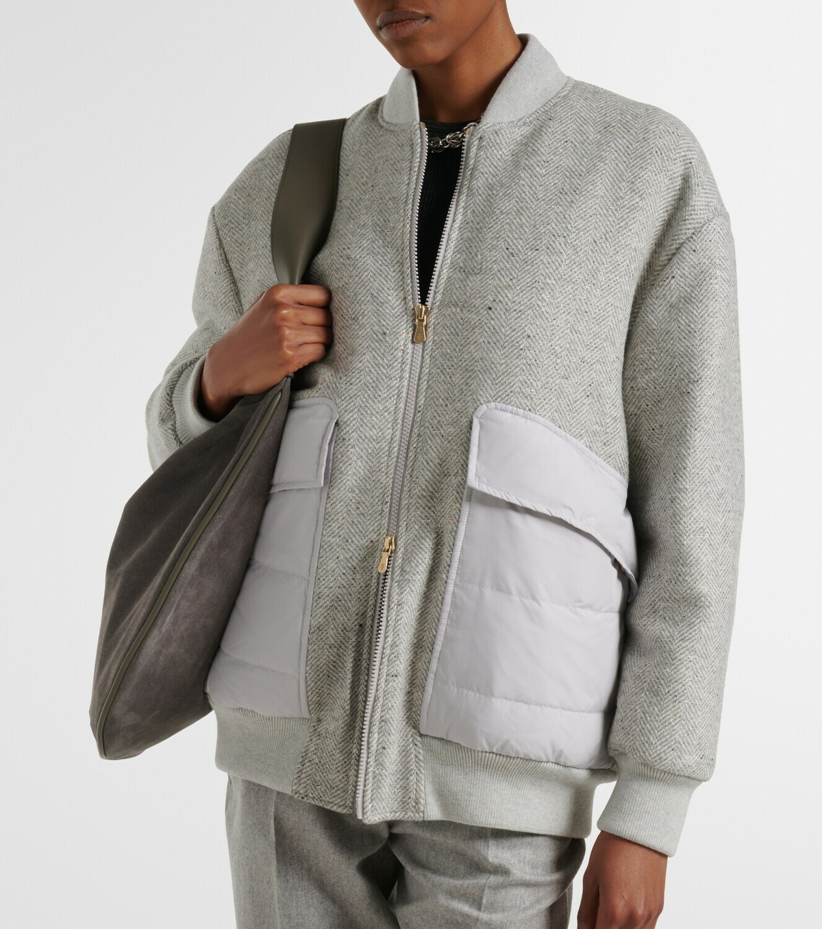 Eleventy Herringbone wool-blend down jacket