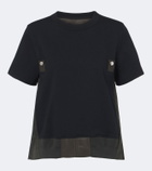 Sacai Paneled plissé cotton jersey T-shirt