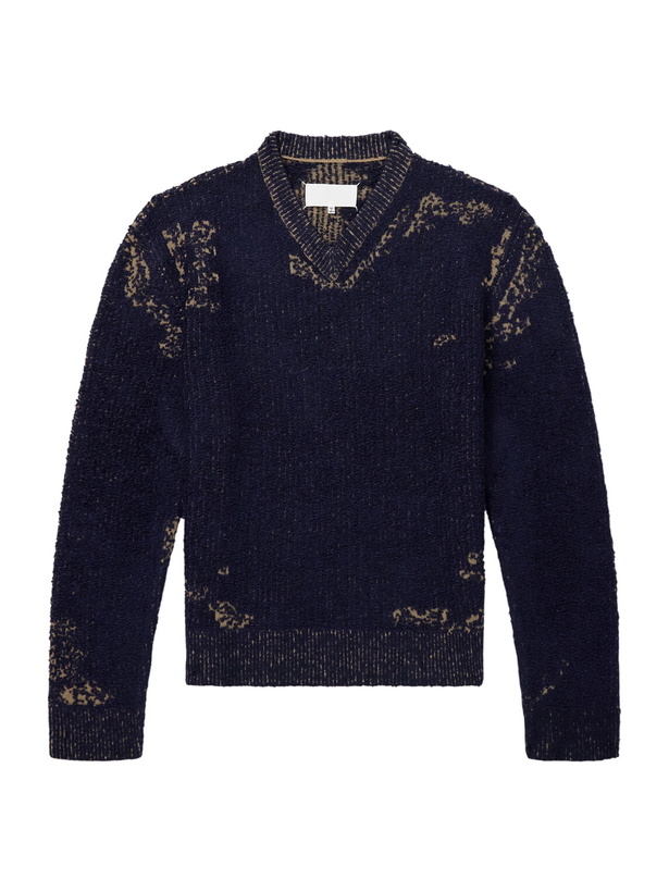 Photo: Maison Margiela - Acid-Effect Bouclé-Jacquard Cotton-Blend Sweater - Blue