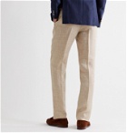 De Petrillo - Tapered Pleated Herringbone Linen Trousers - Brown