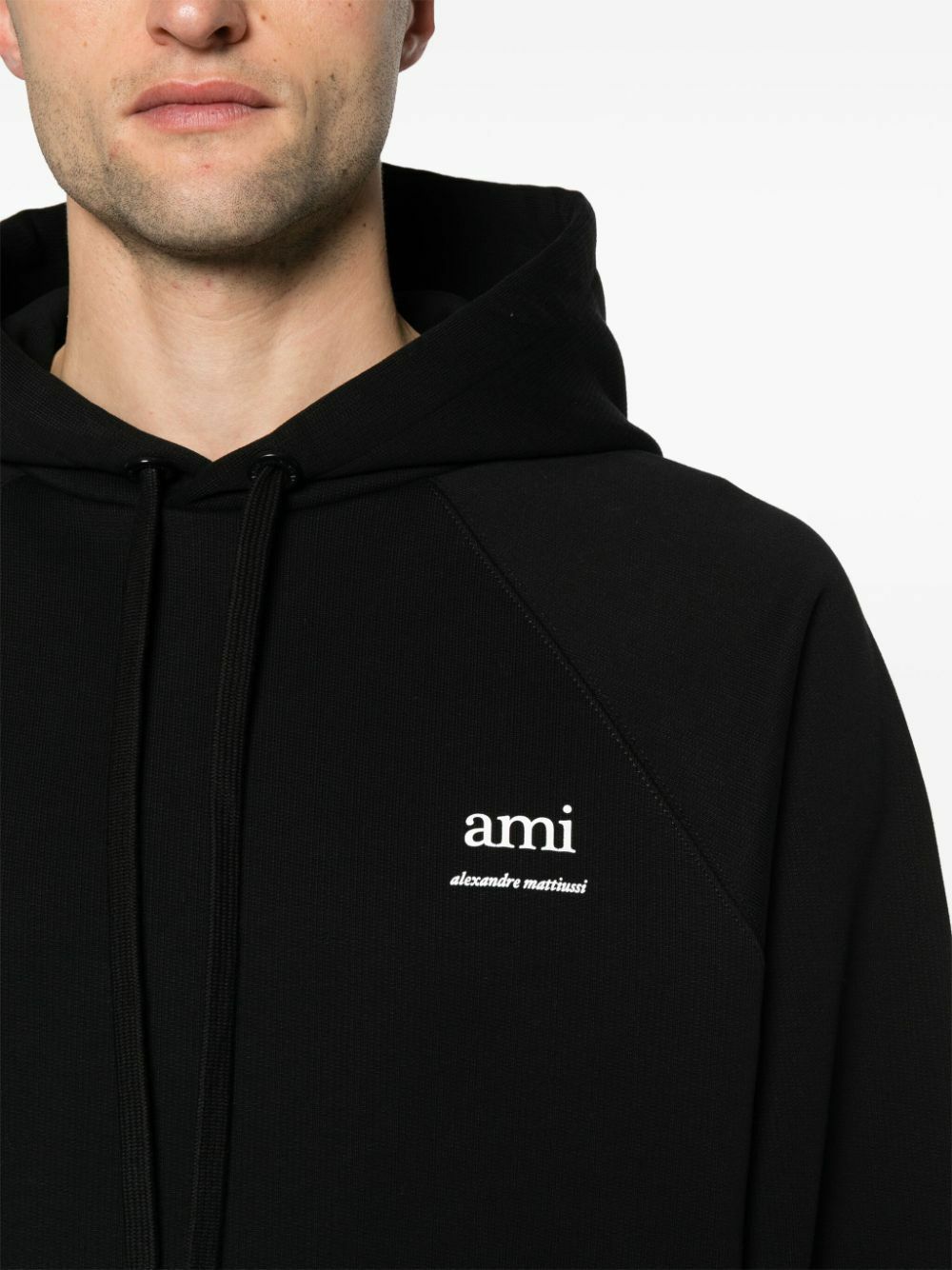 AMI Paris Black Logo Print Hoodie
