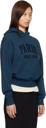 ANINE BING Navy Debbie Shrunken 'Paris' Hoodie