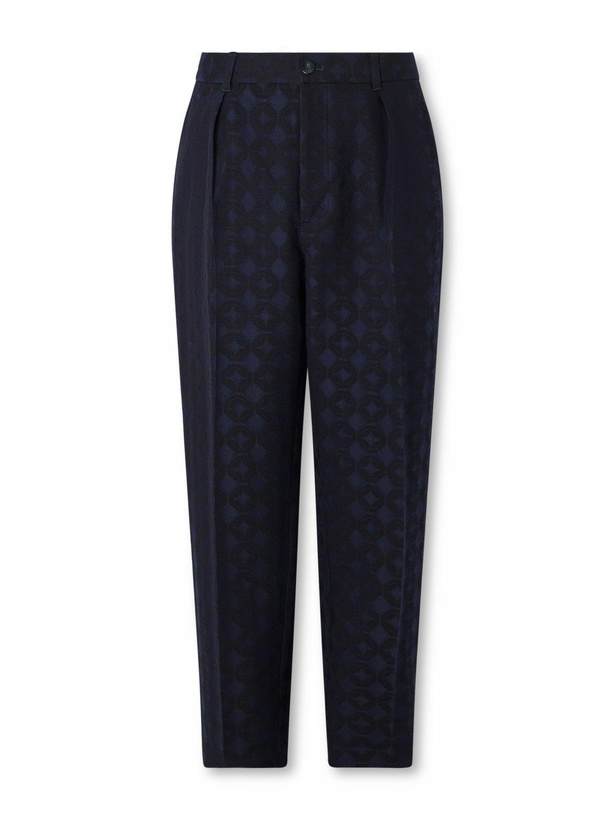 Photo: Blue Blue Japan - Straight-Leg Pleated Cotton and Wool-Blend Jacquard Suit Trousers - Blue