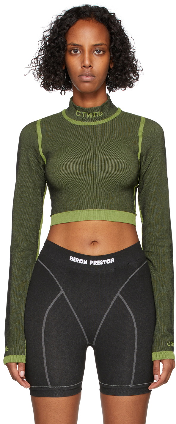 Heron Preston Black & Green 3D Rib Long Sleeve T-Shirt Heron Preston