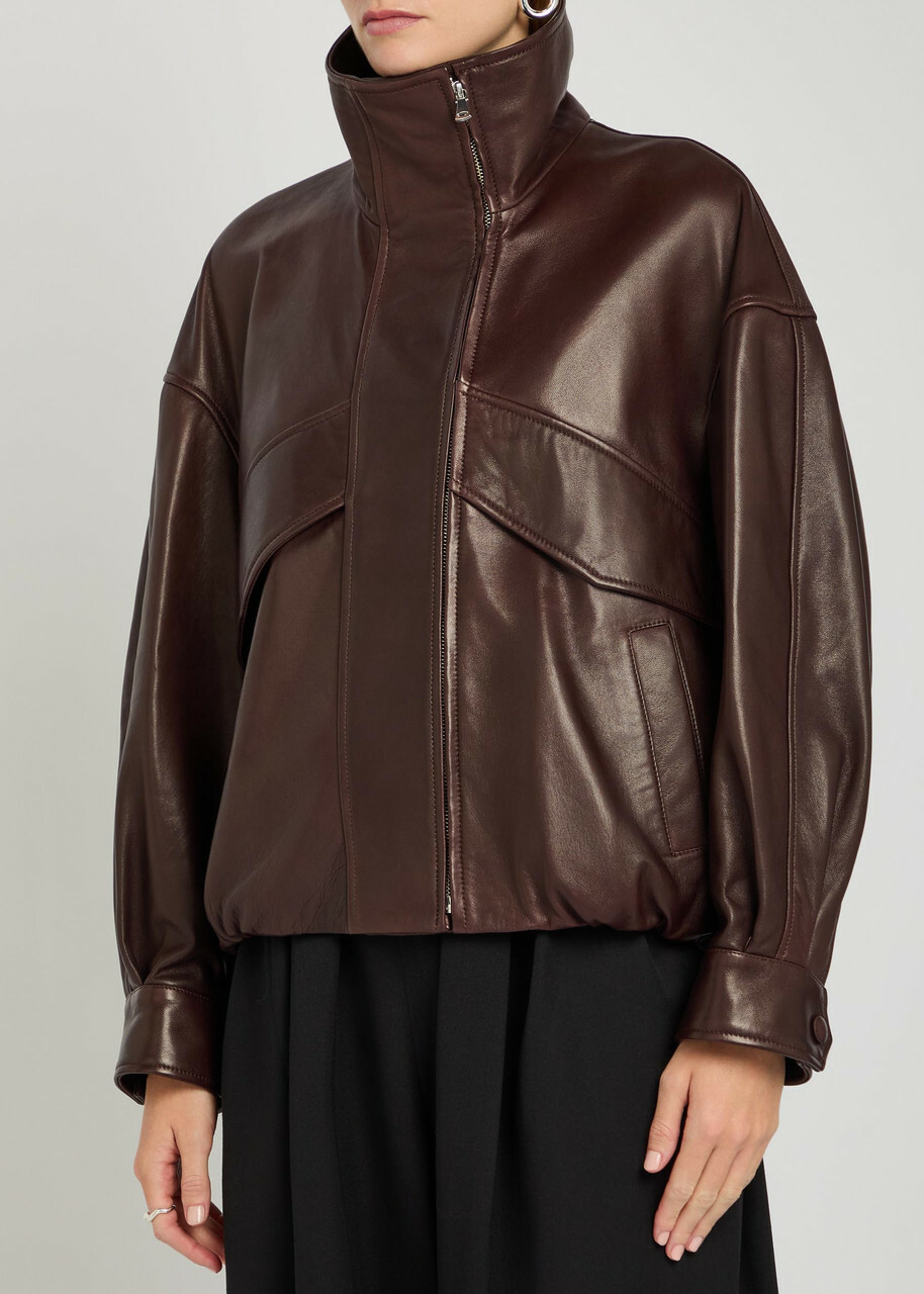Nour Hammour Roland Funnel-neck Panelled Leather Jacket Brown
