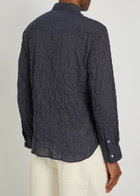 Officine Générale Beniot Checked Crinkled Cotton-blend Shirt Navy