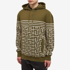 Balmain Men's Monogram Stripe Knit Hoody in Khaki/Ivory