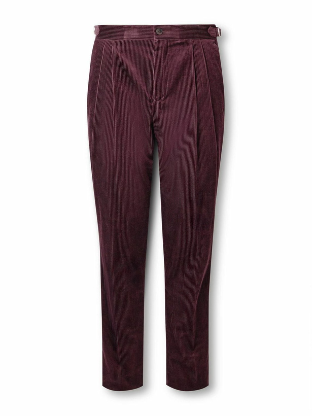 Photo: Mr P. - Slim-Fit Straight-Leg Cotton and Cashmere-Blend Corduroy Tuxedo Trousers - Purple