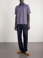 Burberry - Logo-Embroidered Checked Jacquard Polo Shirt - Blue