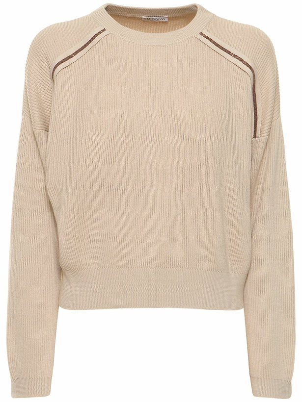 Photo: BRUNELLO CUCINELLI - Embellished Cotton Crewneck Sweater