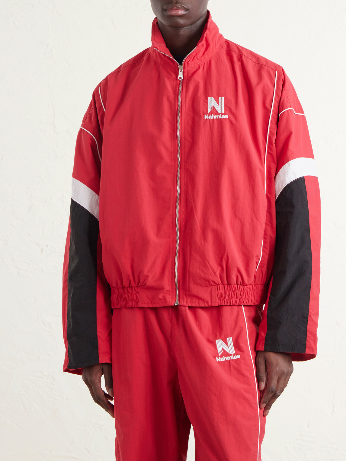 NAHMIAS - Logo-Embroidered Striped Nylon Jacket - Red
