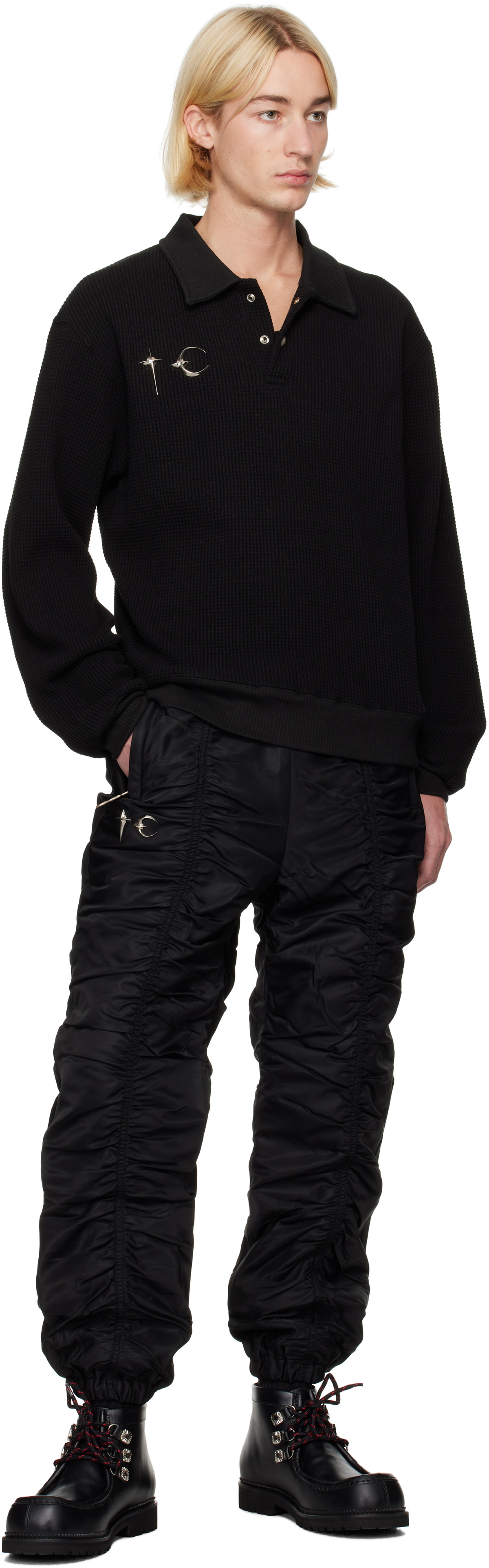 Thug Club Black Waffle-Knit Long Sleeve Polo Thug Club