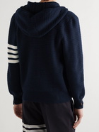 Thom Browne - Striped Waffle-Knit Wool and Cashmere-Blend Zip-Up Hoodie - Blue