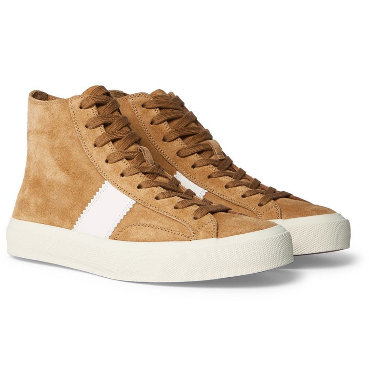 Photo: TOM FORD - Cambridge Leather-Trimmed Suede High-Top Sneakers - Men - Tan