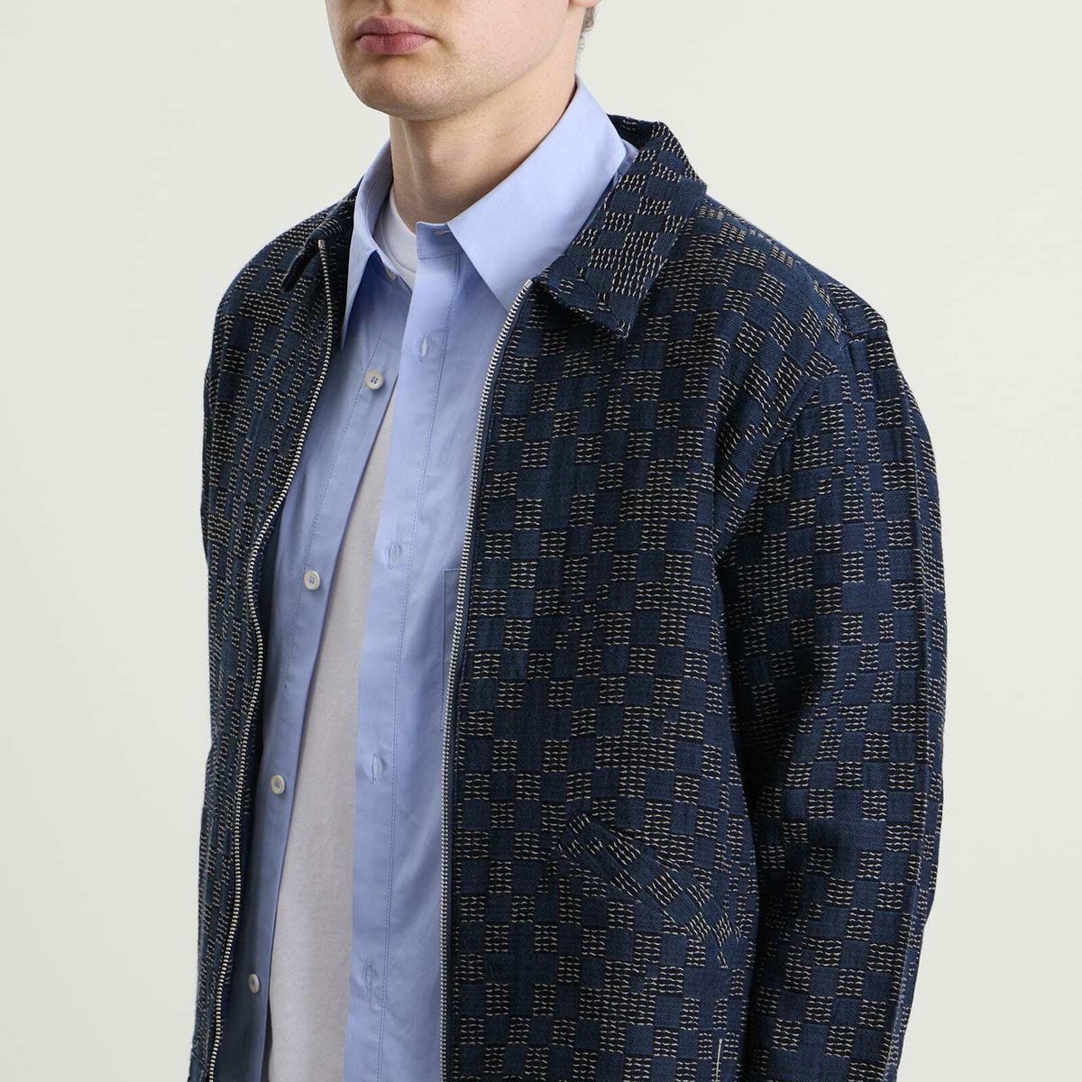 Folk Men's Signal Blouson Jacket in Indigo Mix Checkerboard