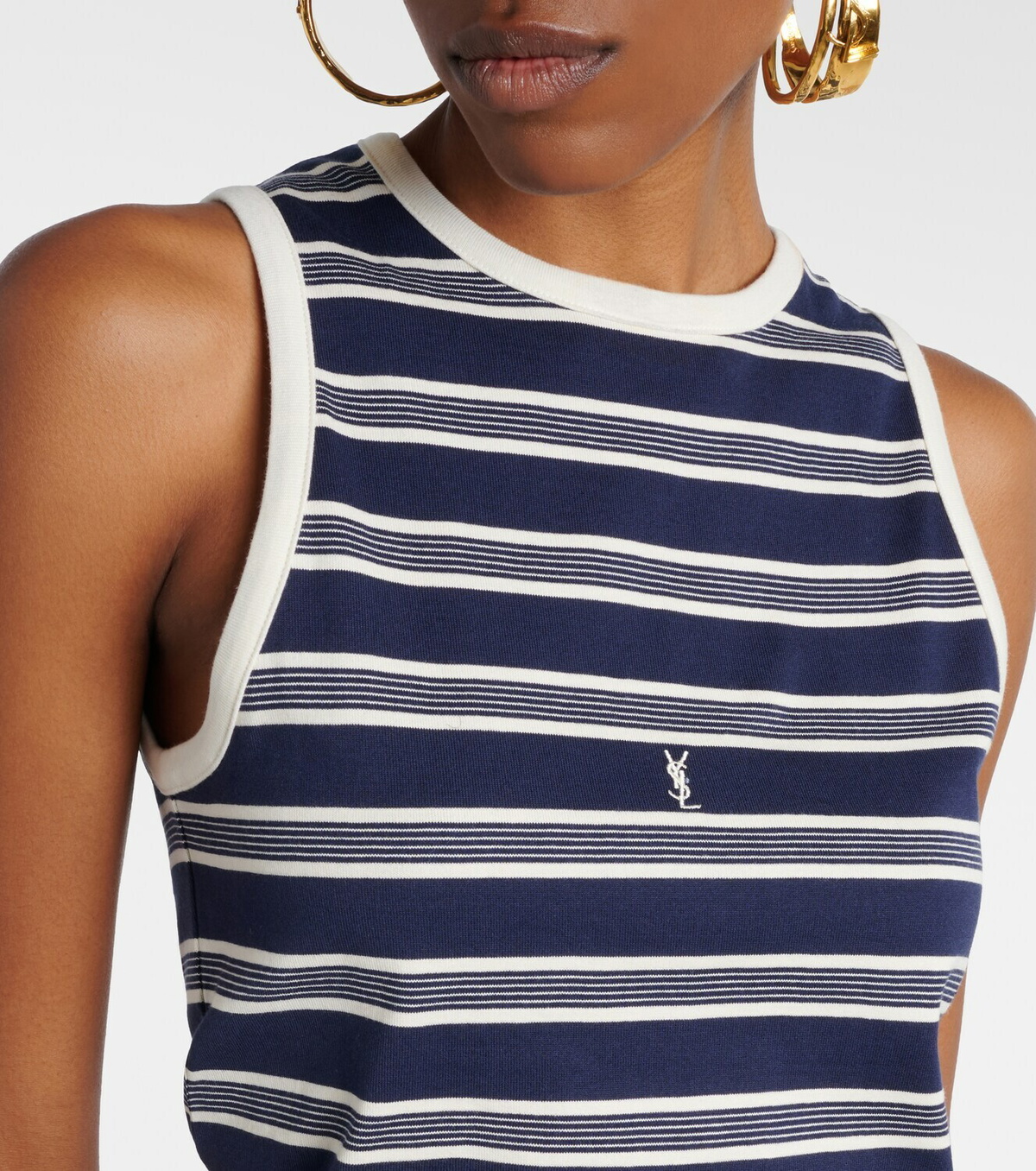 Saint Laurent Cassandre striped cotton jersey tank top