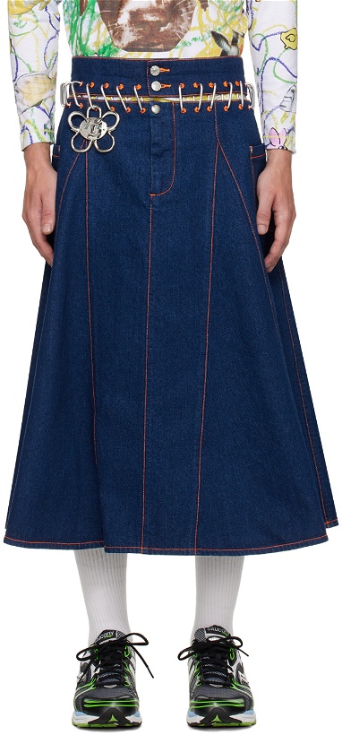 Photo: Chopova Lowena Blue Nosebutter Denim Midi Skirt