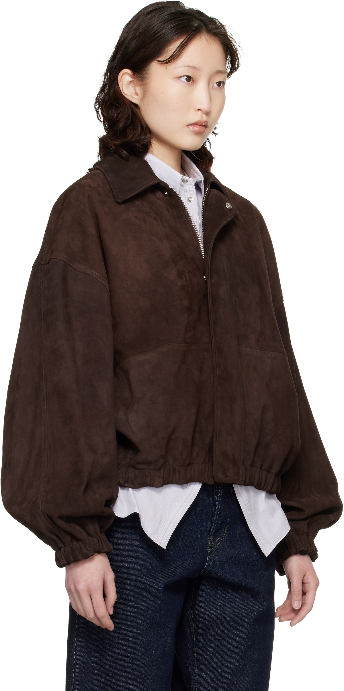 Cordera Brown Paneled Suede Bomber Jacket