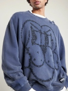 Neighborhood - Chito Savage Distressed Embroidered Cotton-Jersey Sweatshirt - Blue