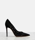 Gianvito Rossi Claudia suede-trimmed lace pumps