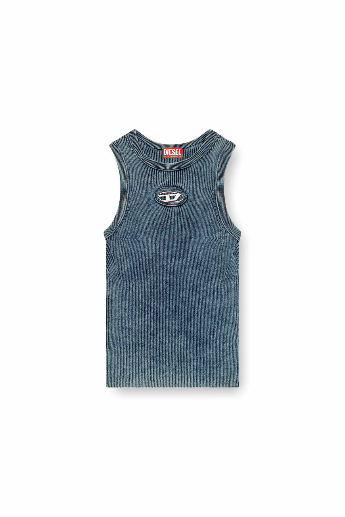 Diesel Rib-knit tank top with Oval D - Tops Womens in Blue Diesel