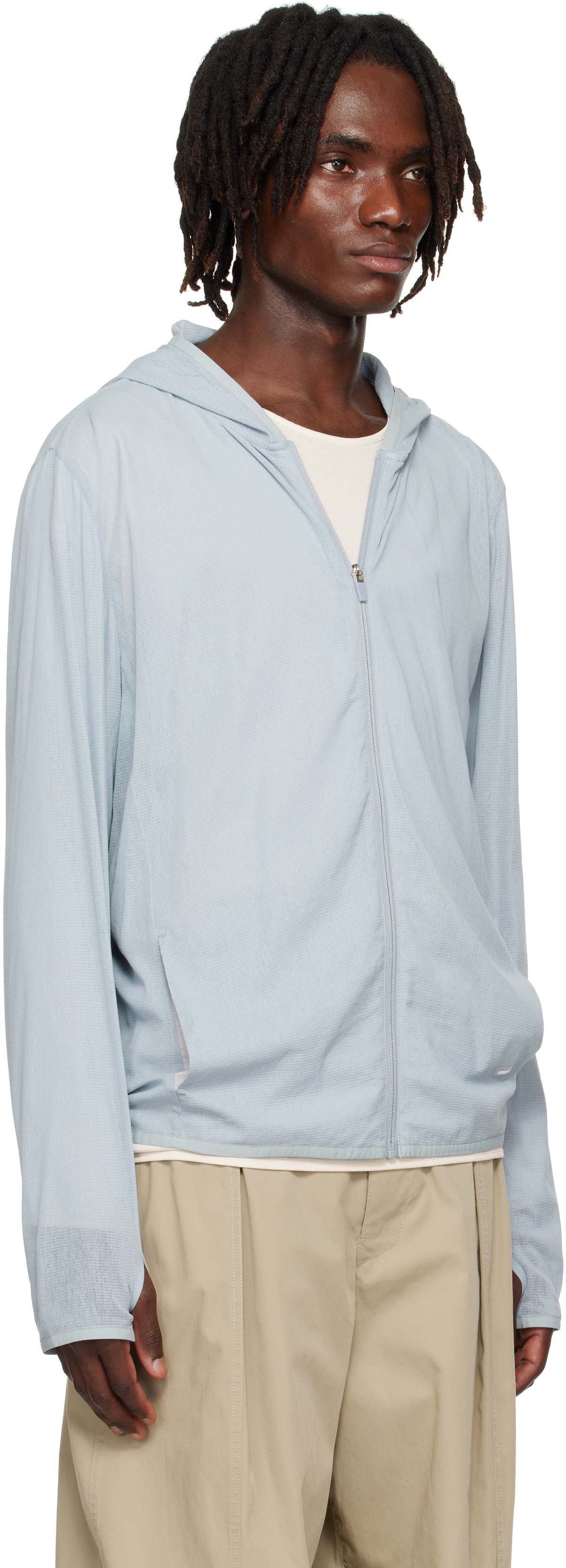 AMOMENTO Blue Mesh Hooded Zip Jacket