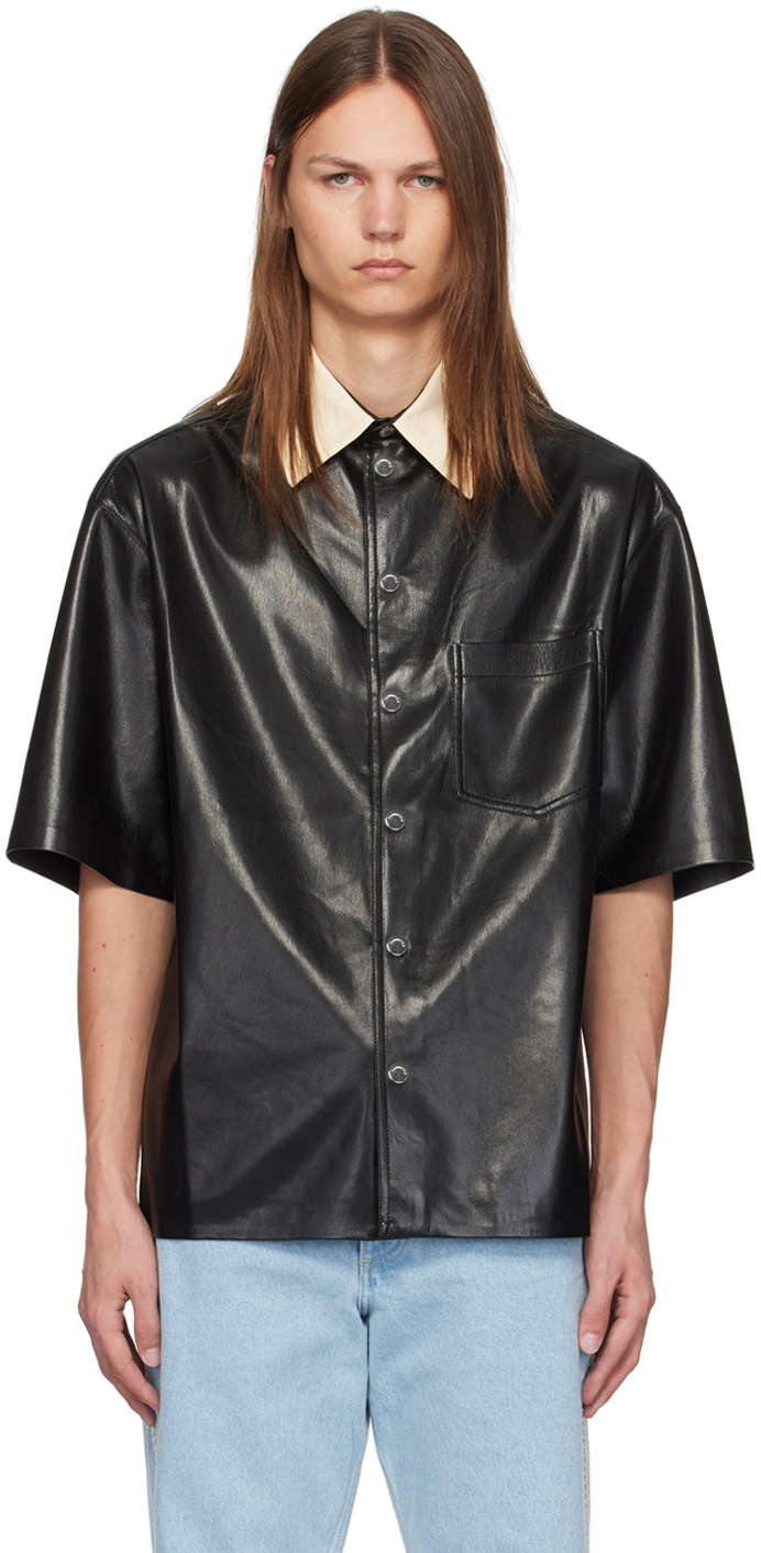 Nanushka Black Aksel Faux-Leather Shirt