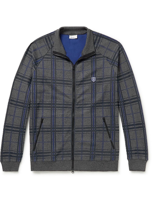 Photo: Schiesser - Helge Logo-Appliquéd Checked Cotton-Blend Jersey Zip-Up Sweatshirt - Gray