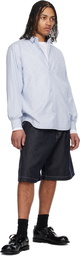 Comme des Garçons Homme Blue & White Broad Stripes Laser Cut Shirt
