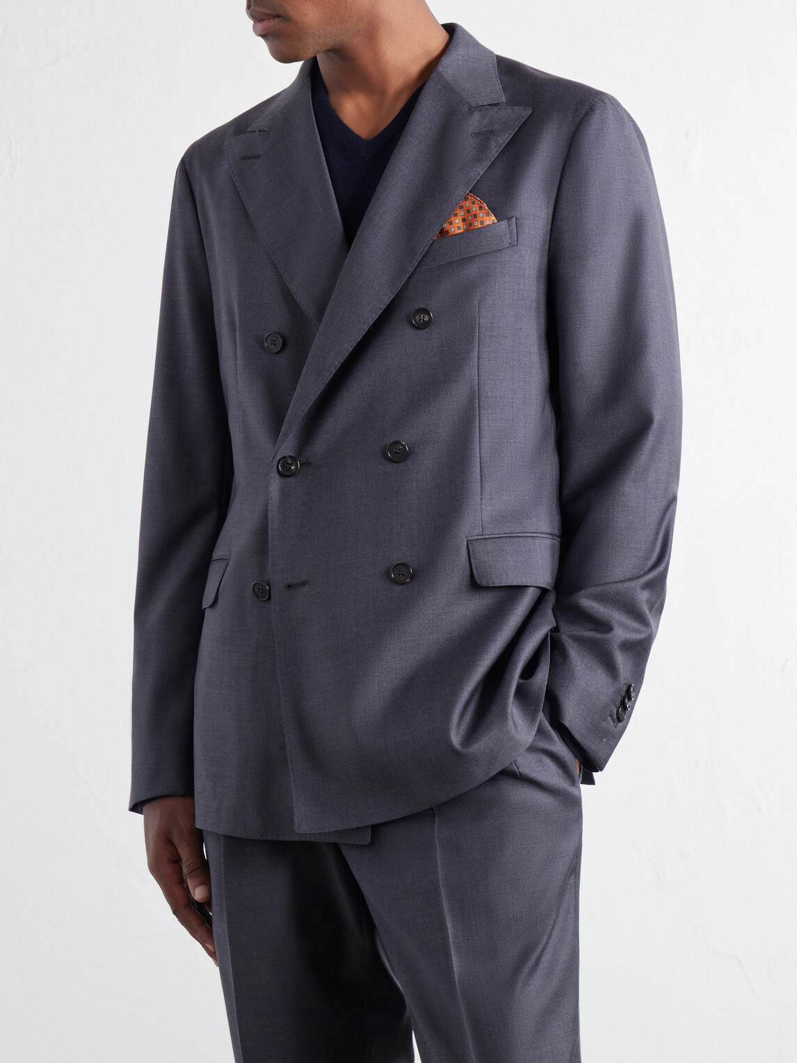 Slowear - Double-Breasted Wool Woven Suit - Gray