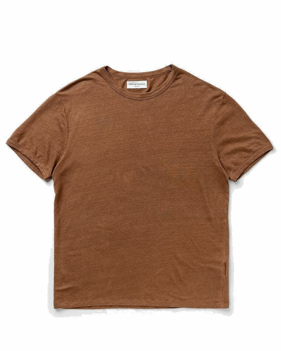 Photo: Officine Générale Tee Piece Dyed Fr Linen Brown - Mens - Shortsleeves
