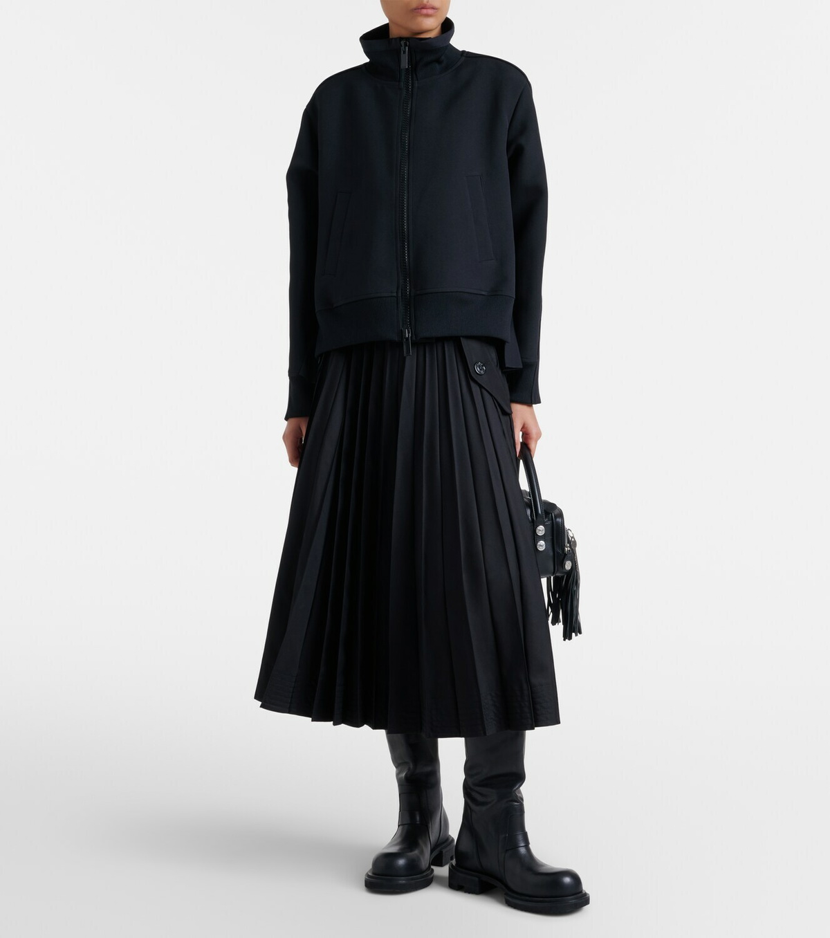 Sacai Paneled twill zip-up sweatshirt