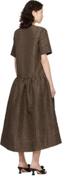 GANNI Brown Crinkled Check Maxi Dress
