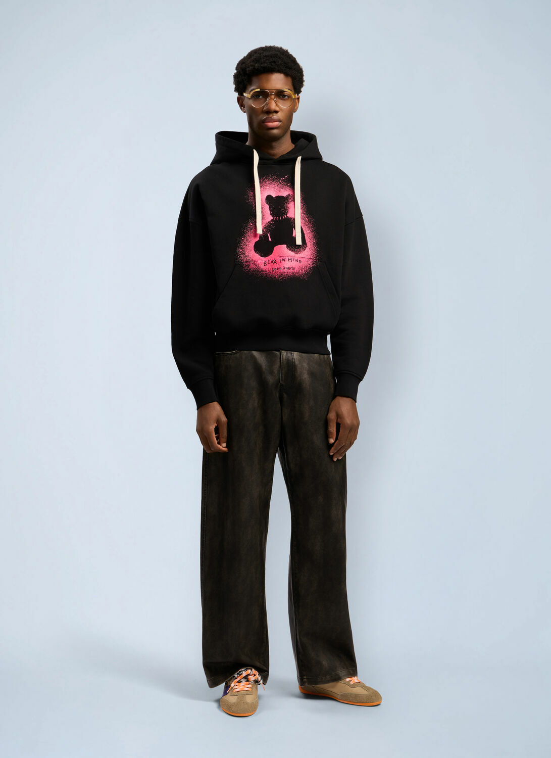 Palm Angels Spray Bear Loose Hooded Sweatshirt