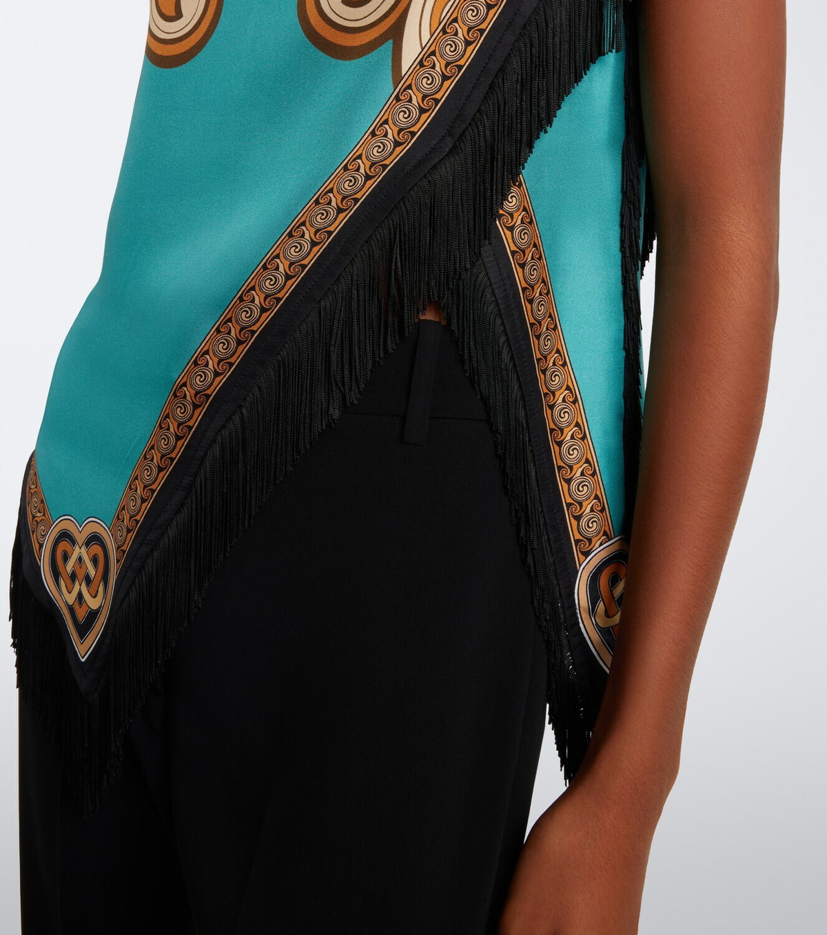 La DoubleJ Scarf printed fringed silk top