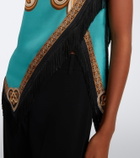La DoubleJ Scarf printed fringed silk top