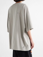 Balenciaga - Oversized Distressed Logo-Print Cotton-Jersey T-Shirt - Gray