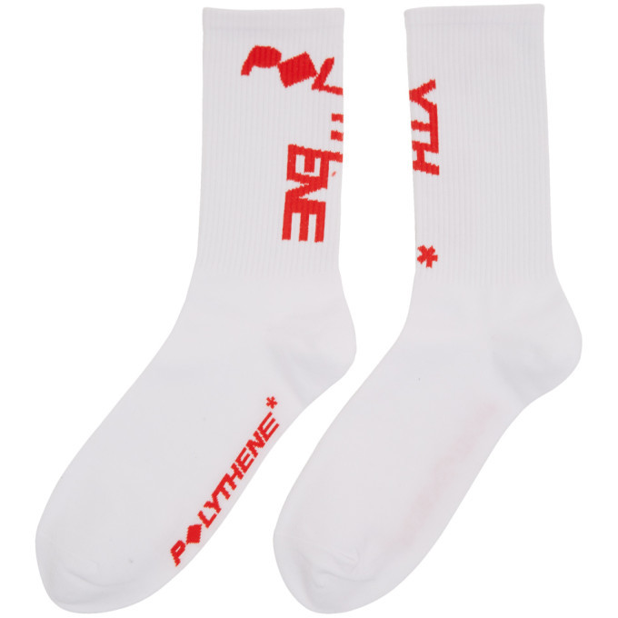 Polythene* Optics White and Red Jacquard Socks