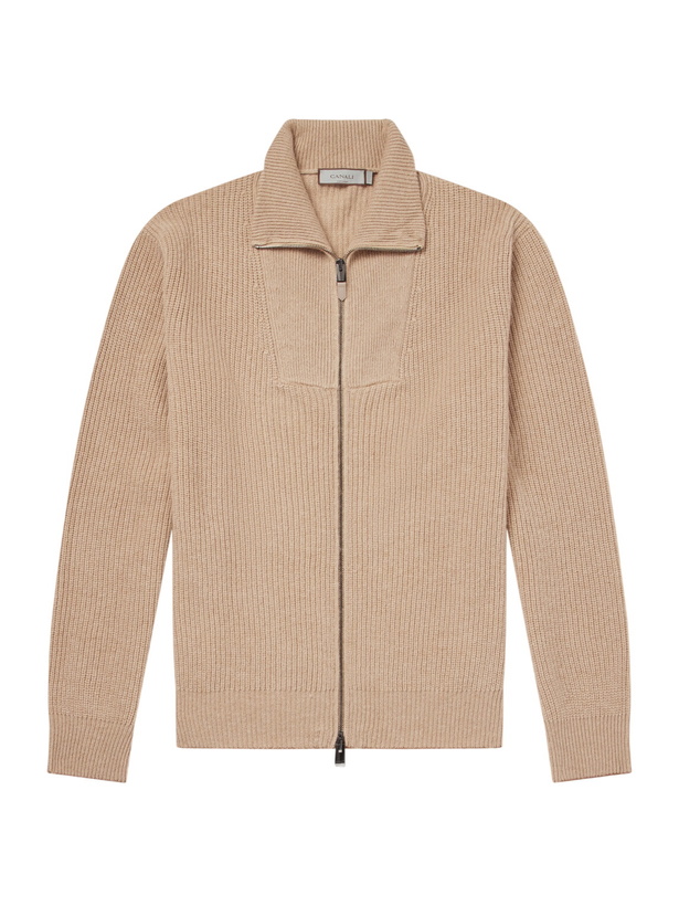 Photo: Canali - Wool and Cashmere-Blend Zip-Up Sweater - Neutrals